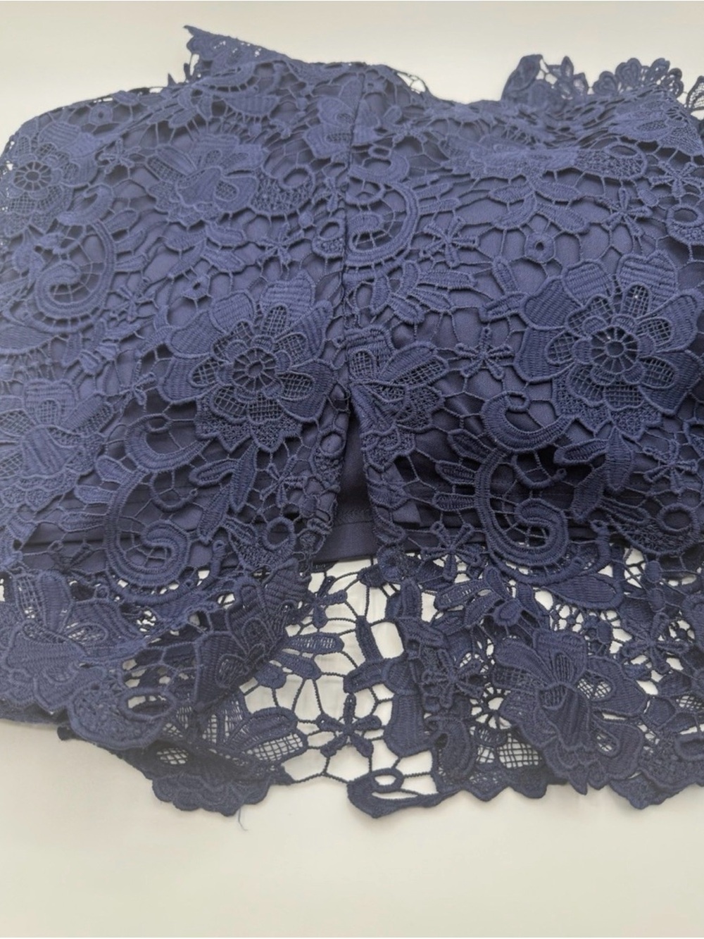 Navy Off-the-Shoulder Lace Sheath Dress - Picture 6 of 11